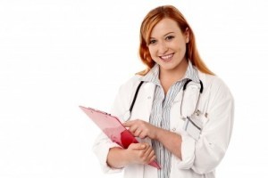 Medical expert holding clipboard